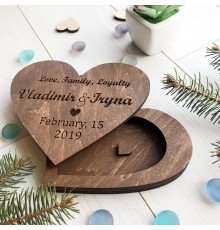 Свадебная коробка для колец, именная коробочка для обручальных колец, деревянная шкатулка с именами молодых.