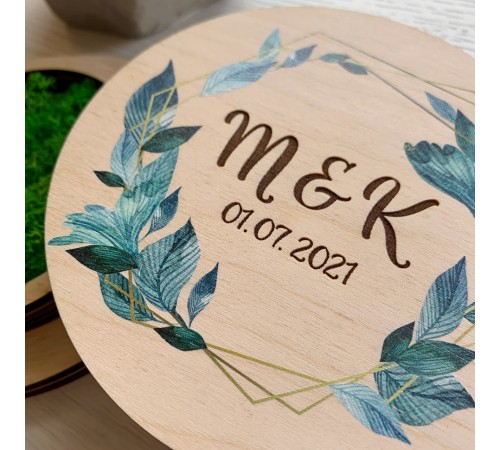 Коробка для колец со мхом, свадебная подставка под обручальные кольца, именная шкатулка из дерева на роспись Коробка для колец со мхом, свадебная подставка под обручальные кольца, именная шкатулка из дерева на роспись