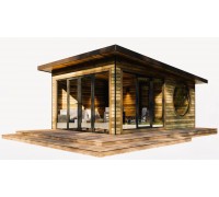Каркасная сауна с панорамными окнами 4,8х6,0м с санузлом Gartensauna-32 от производителя.