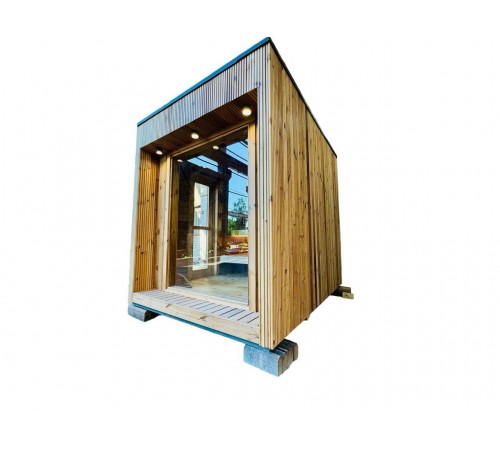 Mini Sauna 3,0х2,3м Gartensauna-37 у скандинавському стилі з панорамним окном