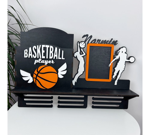 Large basketball medal holder with a police officer for cups and a diploma holder, personalized medal holder made of wood