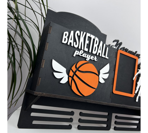 Large basketball medal holder with a police officer for cups and a diploma holder, personalized medal holder made of wood