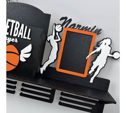 Large basketball medal holder with a police officer for cups and a diploma holder, personalized medal holder made of wood