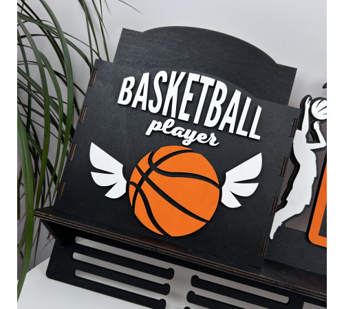 Large basketball medal holder with a police officer for cups and a diploma holder, personalized medal holder made of wood