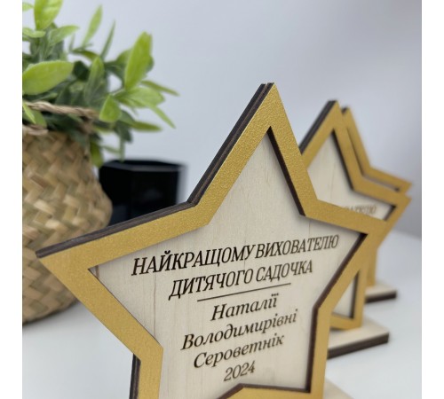 Іменна нагорода з індивідуальним написом, дерев'яна подяка з гравіюванням, подарунок на випускний дітям, вчителям, вихователям