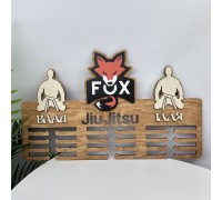 Personalized Jiu Jitsu medal hanger, wooden medal holder with club logo, large award holder.