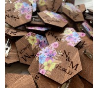 Boutonnieres aus Holz für Hochzeitsgäste, originelle Hochzeitsboutonnieres.