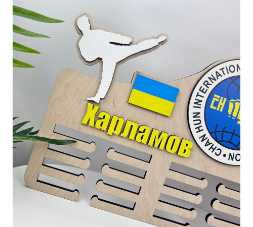 Держатель для медалей Тхэквондо, деревянная именная медальница с логотипом клуба