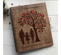 A family photo album with a personalized engraving, an original wooden gift for your wife.