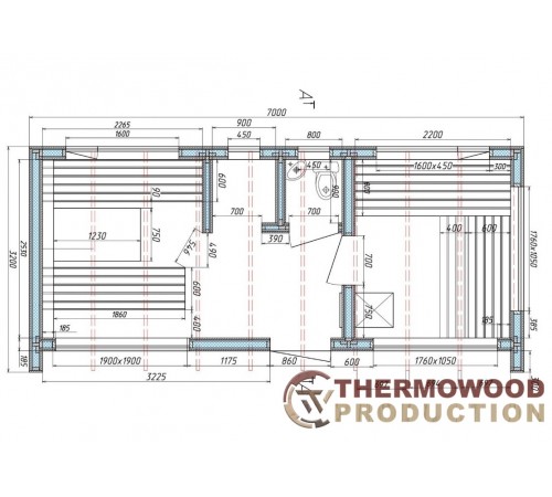 Мобильная сауна Gartensauna-37 размером 7,0х3,2 м с панорамными окнами, санузлом и кроватью