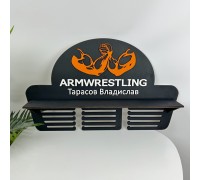 Großer Armdrück-Medaillenhalter mit dem Namen des Athleten, Holzhalter.