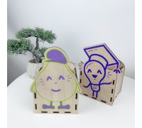 Branded wooden office stationery organizer, desk stand with company logo.