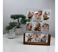 An original gift - a print of children's photos on acrylic, an acrylic plate with photos of a child, a poster with a photo