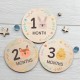 A set of 12 cards for a photo session of the first year of a child's life, children's plates by months in the photo