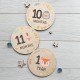 A set of 12 cards for a photo session of the first year of a child's life, children's plates by months in the photo