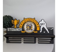 Drewniany medalion z imieniem Hokej, duży medalion z półką na kubki dla hokeisty