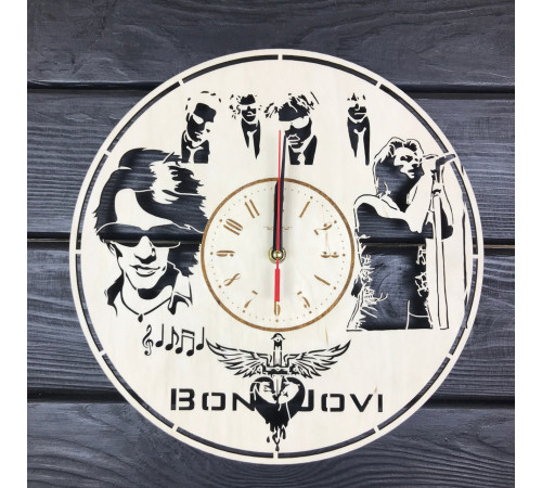 Bon Jovi Wanduhr, Naturholz.