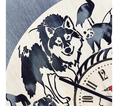 Wall clock, designer "Jungle", natural wood