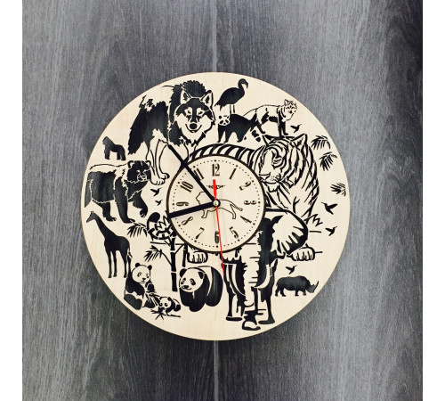 Wall clock, designer "Jungle", natural wood