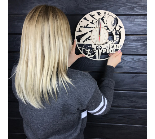 Wooden wall clock "Deadpool".