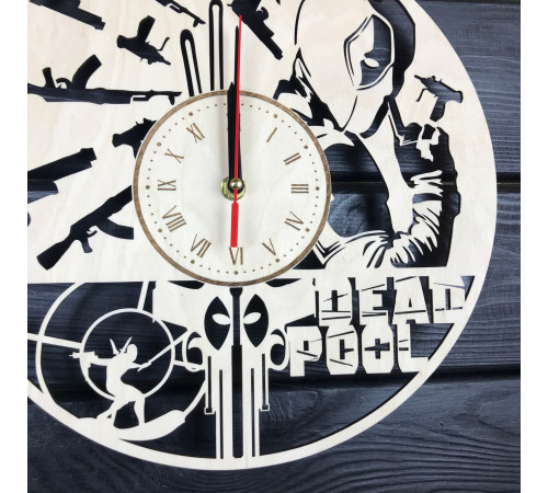 Wooden wall clock "Deadpool".