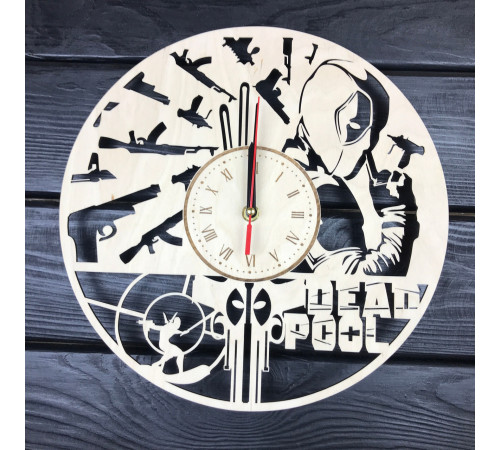 Wooden wall clock "Deadpool".