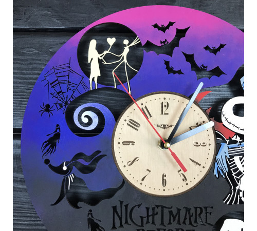 Colorful wooden wall clock "Nightmare before Christmas"