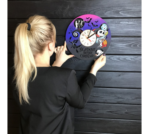 Colorful wooden wall clock "Nightmare before Christmas"