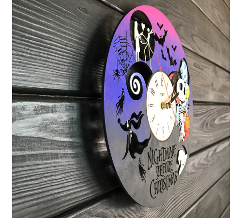Colorful wooden wall clock "Nightmare before Christmas"