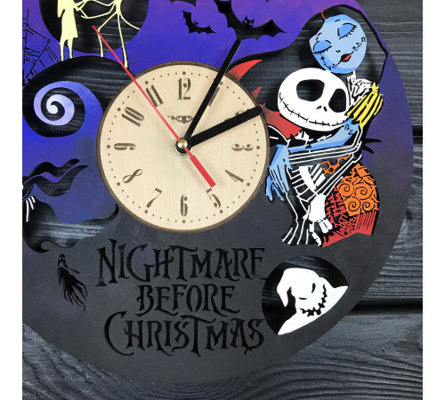 Colorful wooden wall clock "Nightmare before Christmas"