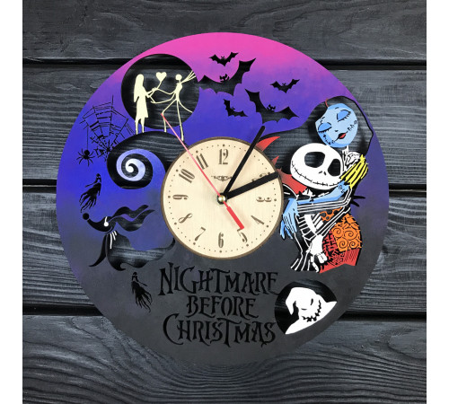 Colorful wooden wall clock "Nightmare before Christmas"