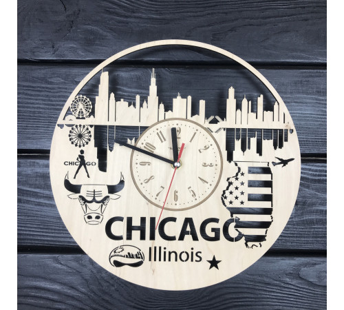 Designerski zegar ścienny „Chicago, Illinois”