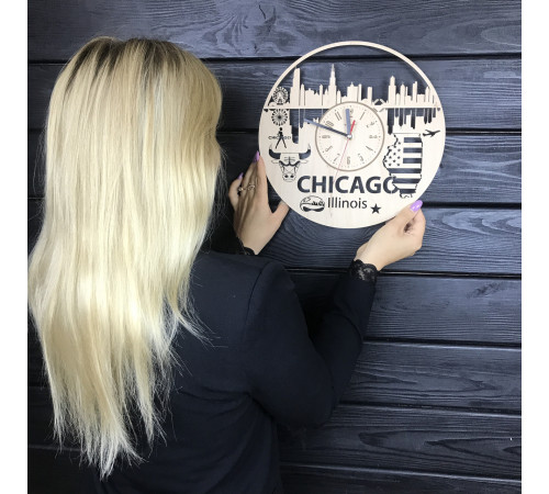 Designerski zegar ścienny „Chicago, Illinois”