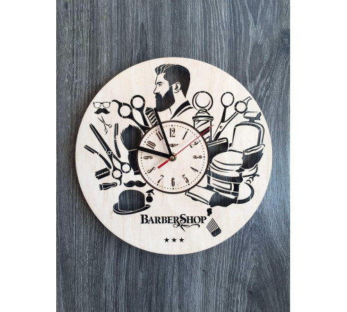 Designerski drewniany zegar ścienny "Barbershop"