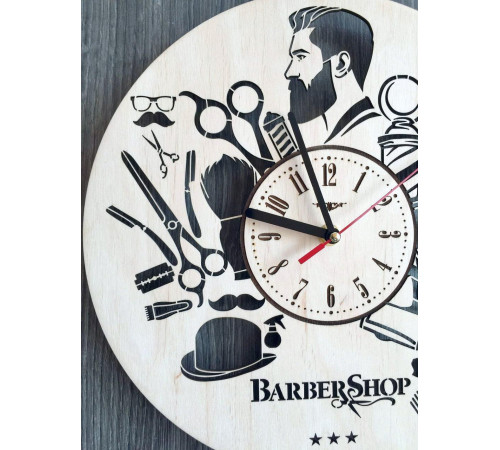 Designerski drewniany zegar ścienny "Barbershop"