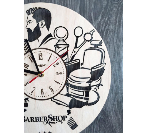 Designerski drewniany zegar ścienny "Barbershop"