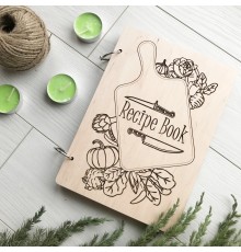 Книга для записи кулинарных рецептов в деревянной обложке