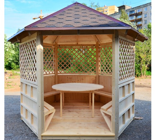 Альтанка шестигранна дерев'яна 5,8 м2 від виробника Wood Gazebo 009 Альтанка шестигранна дерев'яна 5,8 м2 від виробника Wood Gazebo 009