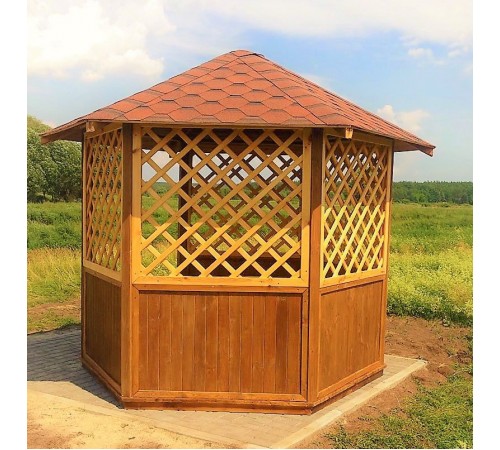 Альтанка шестигранна дерев'яна 5,8 м2 від виробника Wood Gazebo 009 Альтанка шестигранна дерев'яна 5,8 м2 від виробника Wood Gazebo 009
