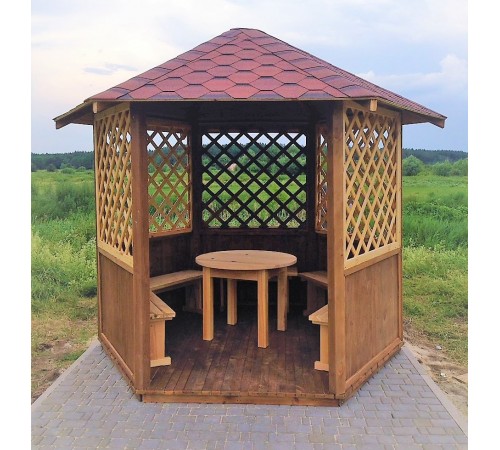 Альтанка шестигранна дерев'яна 5,8 м2 від виробника Wood Gazebo 009 Альтанка шестигранна дерев'яна 5,8 м2 від виробника Wood Gazebo 009