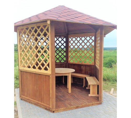 Альтанка шестигранна дерев'яна 5,8 м2 від виробника Wood Gazebo 009 Альтанка шестигранна дерев'яна 5,8 м2 від виробника Wood Gazebo 009