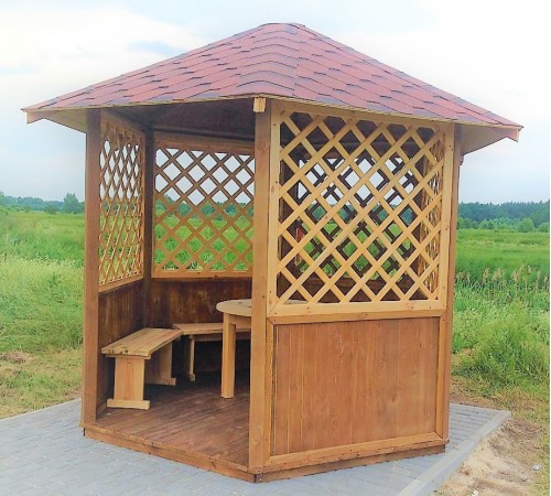 Альтанка шестигранна дерев'яна 5,8 м2 від виробника Wood Gazebo 009 Альтанка шестигранна дерев'яна 5,8 м2 від виробника Wood Gazebo 009