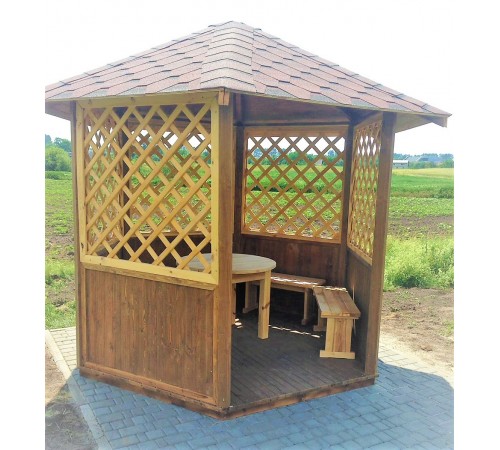 Альтанка шестигранна дерев'яна 5,8 м2 від виробника Wood Gazebo 009 Альтанка шестигранна дерев'яна 5,8 м2 від виробника Wood Gazebo 009
