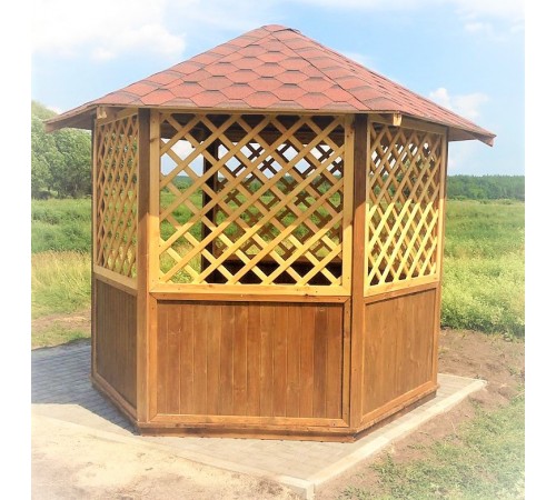 Альтанка шестигранна дерев'яна 5,8 м2 від виробника Wood Gazebo 009 Альтанка шестигранна дерев'яна 5,8 м2 від виробника Wood Gazebo 009