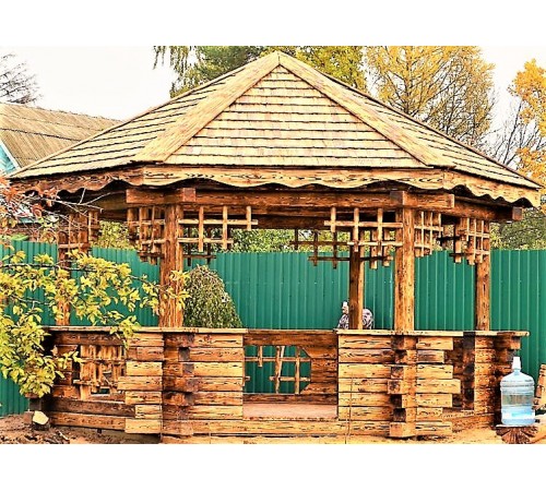 Беседка шестигранная из дерева 2,5 м диагональ от производителя Wood Gazebo 011.