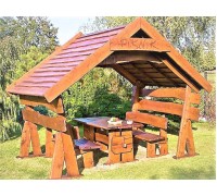 Ein tragbarer, zusammenklappbarer Holzpavillon, 3,0 x 2,5 cm, vom Hersteller Wood Gazebo 014