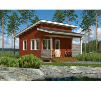 Garden frame-panel house 4x3.4m with a veranda in Scandinavian style.