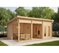 Wooden gazebo made of profiled timber 6.5x4.2m.