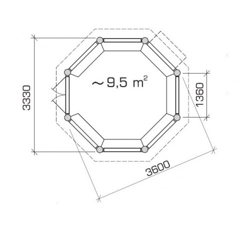 Восьмигранная закрытая беседка 9 м2 из дерева для дачи от производителя Wood Gazebo 017