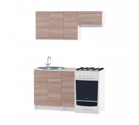 Eco set No. 1, 1.4 m, with a built-in sink, White, Dark Shimo Ash